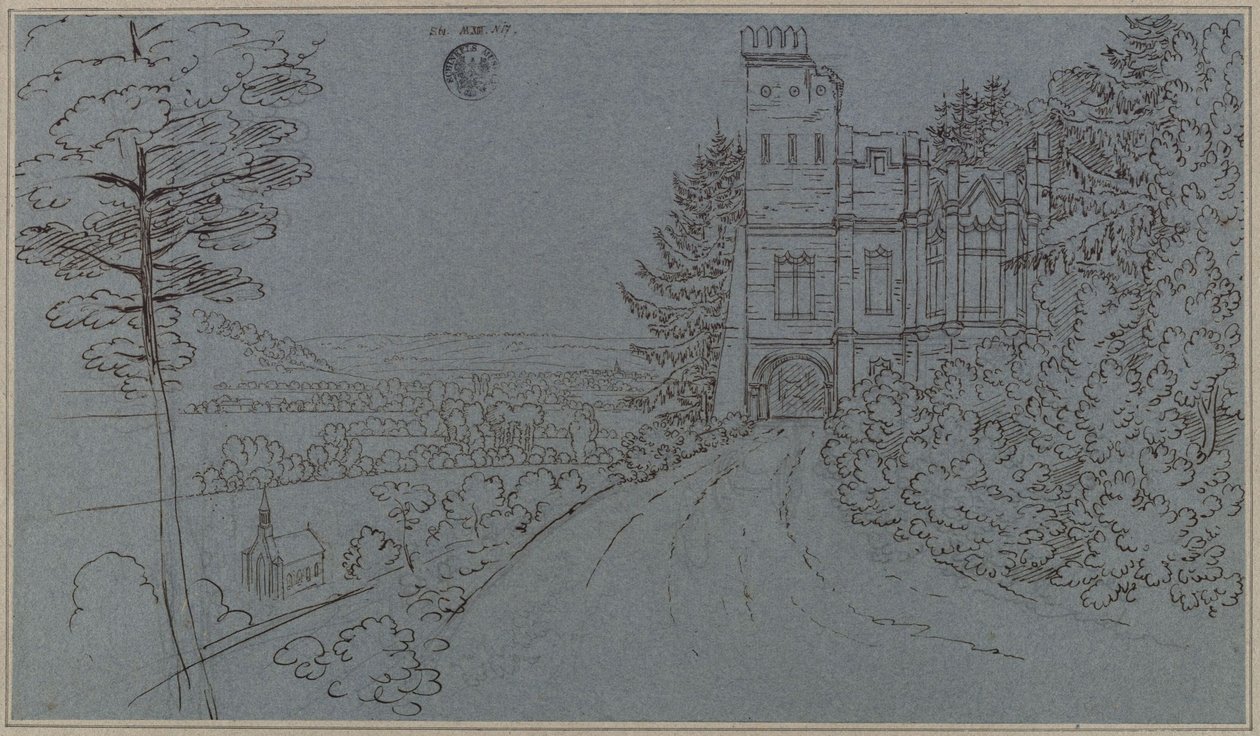 Köstritz. Umělá zřícenina v zámeckém parku (?) od Karl Friedrich Schinkel