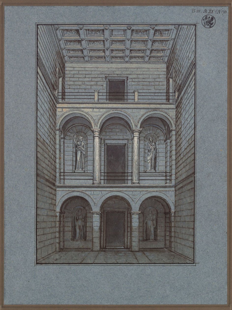 Köstritz. Zámek. Vestibul, strana od vchodu. Pohled od Karl Friedrich Schinkel