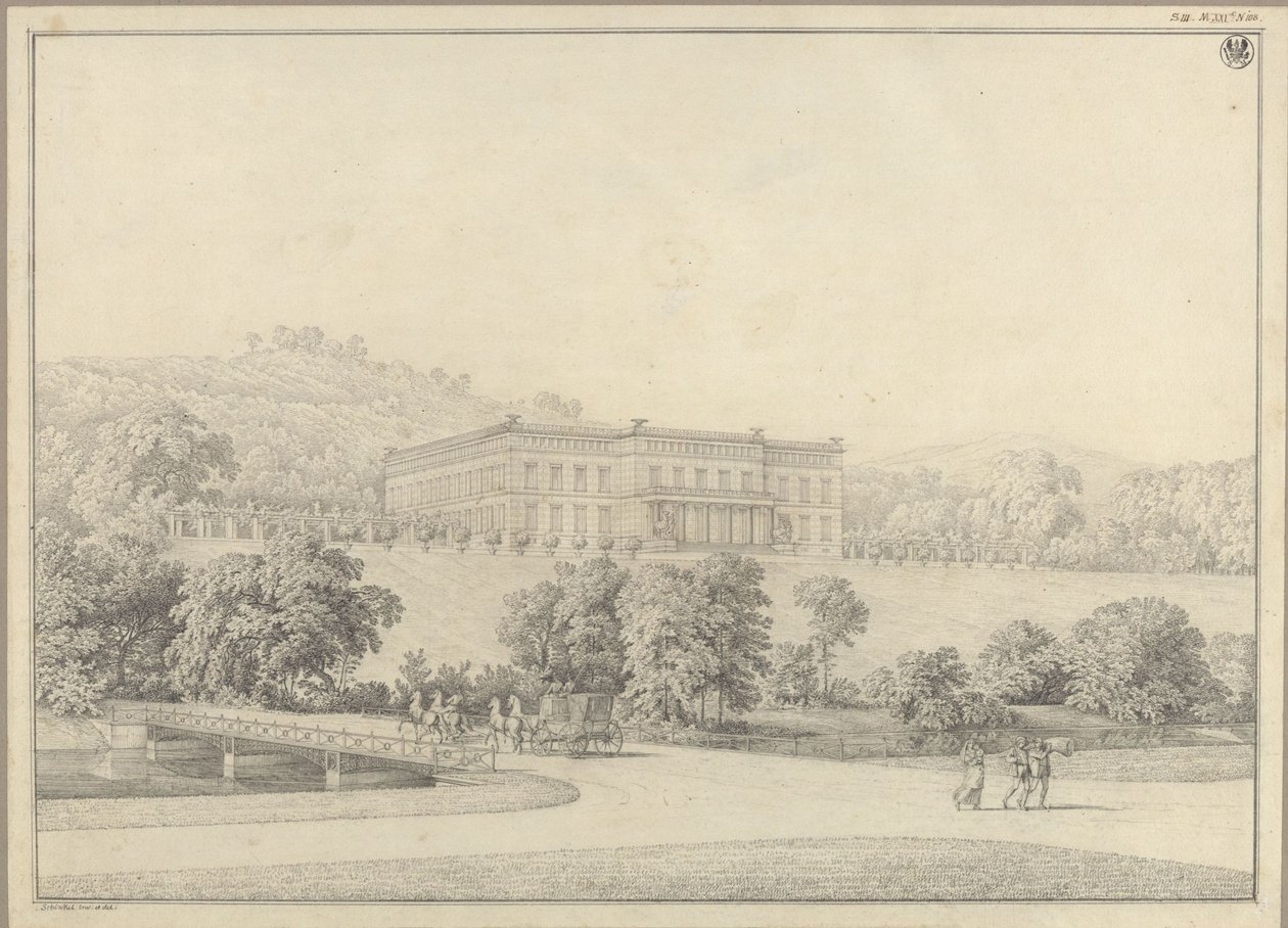 Kressendorf (Krzeszowice) u Krakova. Zámek. Perspektivní pohled od Karl Friedrich Schinkel