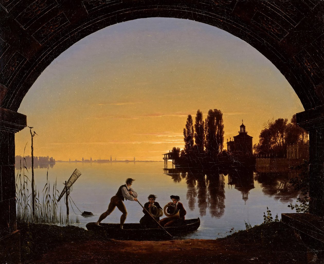 Les rivages de la Spree pres de Stralau Břehy Sprévy u Stralau - Karl Friedrich Schinkel (1781-1841). Olej na plátně od Karl Friedrich Schinkel