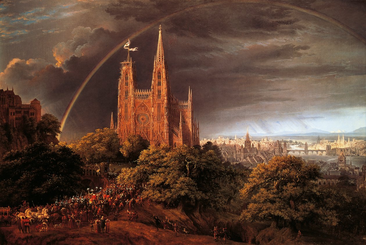 Středověké město na břehu řeky, Karl Friedrich Schinkel (1781-1841) od Karl Friedrich Schinkel