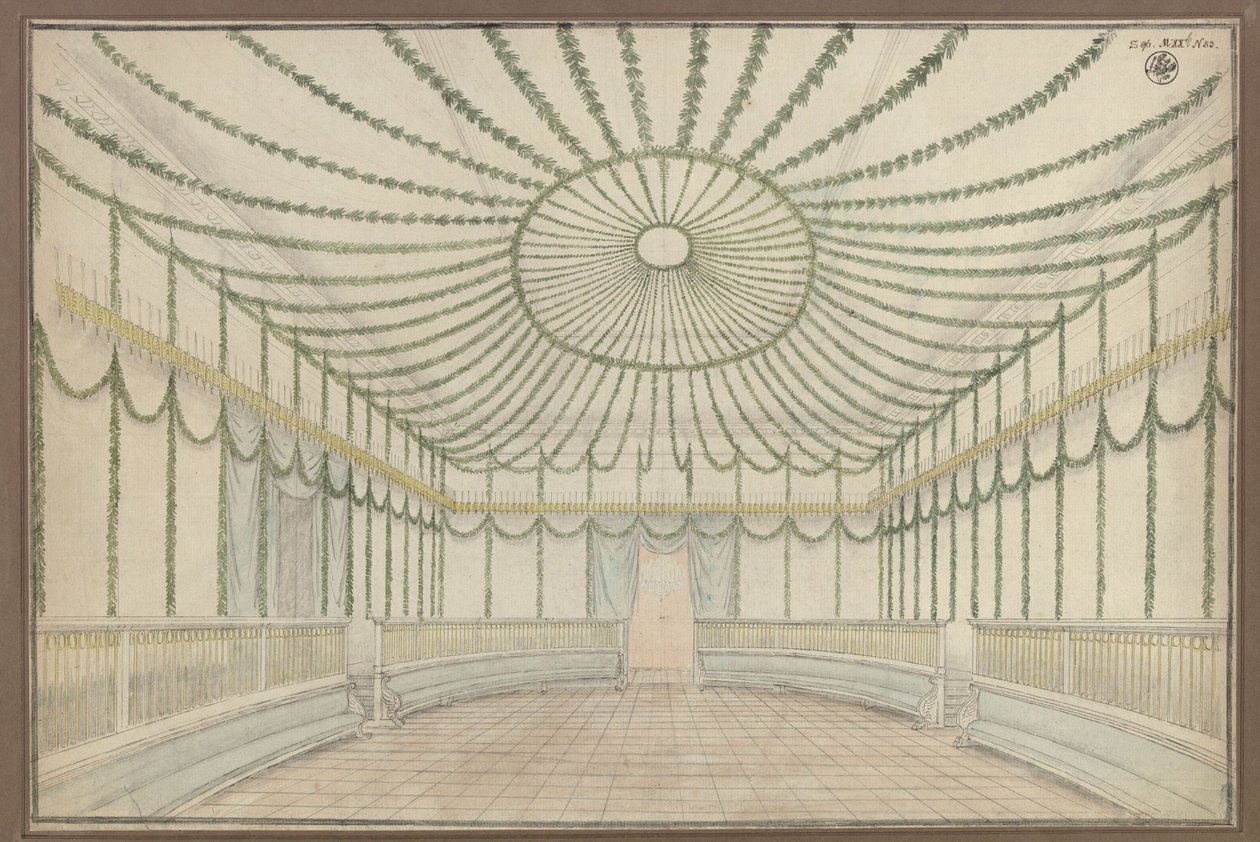 Merseburg. Zámek. Návrh výzdoby sálu při příležitosti oslav holdování Fridrichu Vilémovi III. Pruskému od Karl Friedrich Schinkel