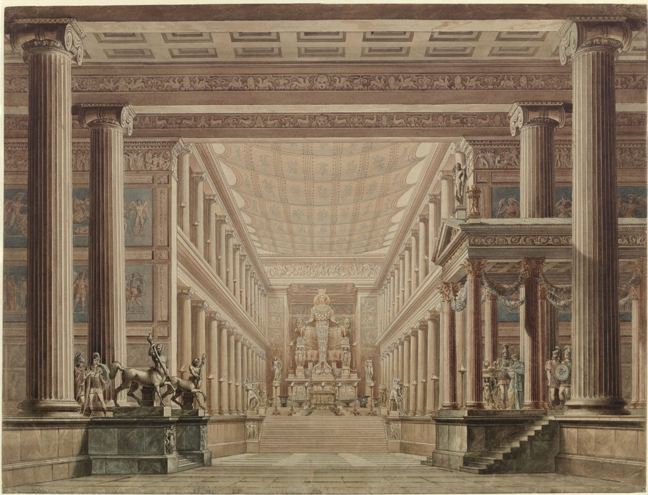 Olimpia. Opera Gaspareho Spontiniho. Návrh druhé scény. Interiér chrámu bohyně Diany od Karl Friedrich Schinkel
