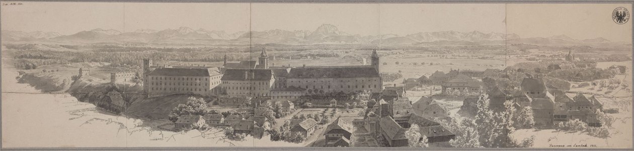 Panoramatický pohled na Lambach s benediktinským klášterem od Karl Friedrich Schinkel