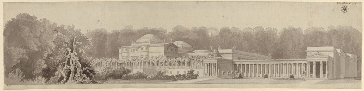 Postupim-Sanssouci. Starobylý venkovský dům u zámku Charlottenhof. Perspektivní pohled ze severovýchodu od Karl Friedrich Schinkel