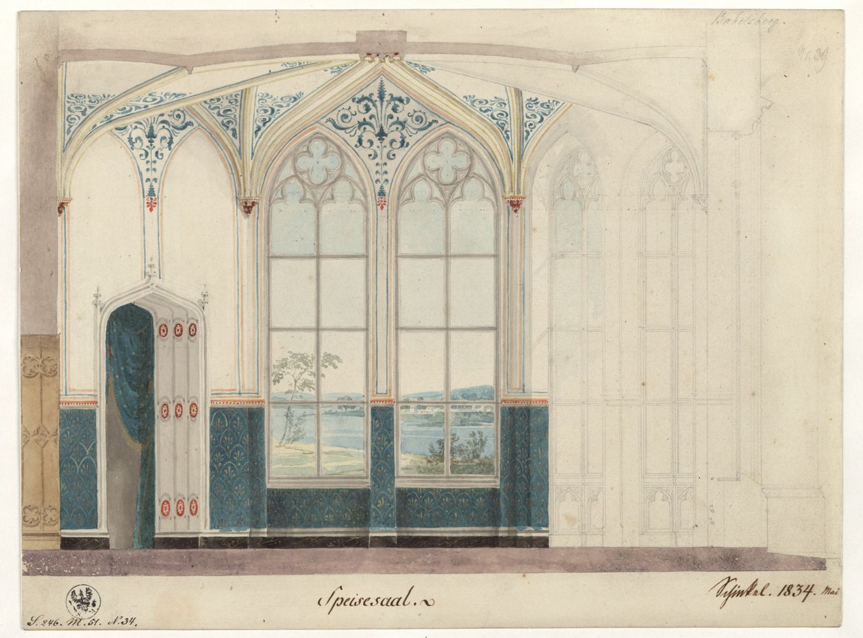 Postupim. Zámek Babelsberg. Jídelna. Nástěnná výzdoba od Karl Friedrich Schinkel