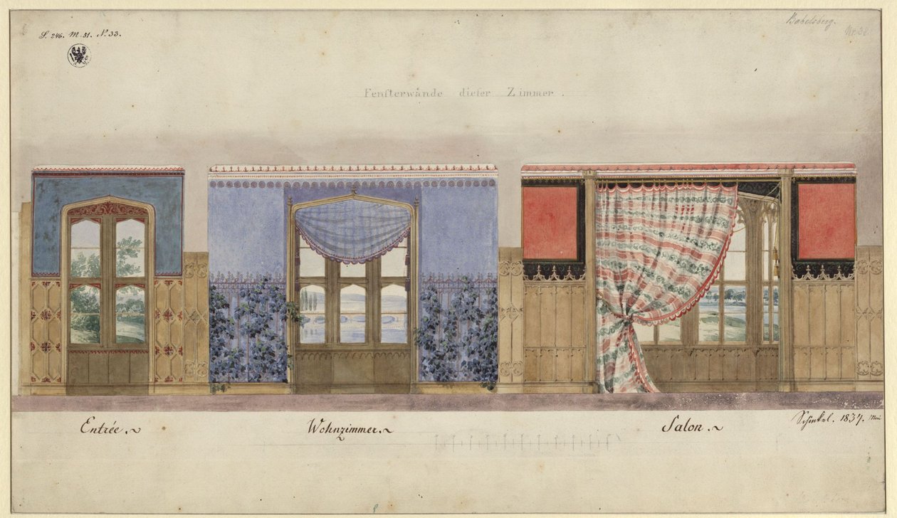 Postupim. Zámek Babelsberg. Nástěnné dekorace od Karl Friedrich Schinkel
