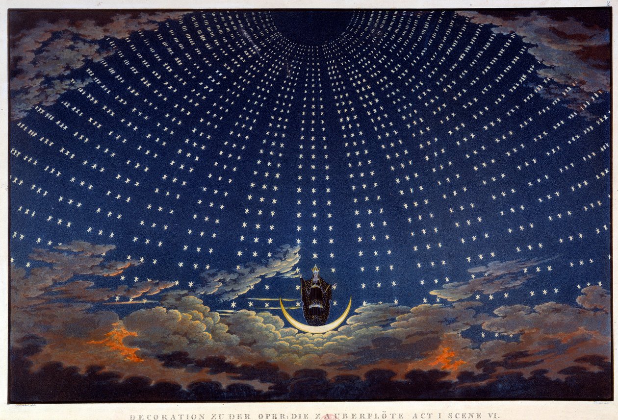 Scénografie k opeře „Začarovaná flétna“ od Wolfganga Amadea Mozarta, realizovaná Karlem Schinkelem (1781-1841) od Karl Friedrich Schinkel