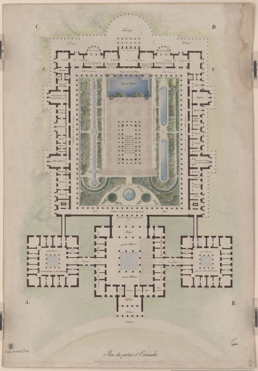 Palác Orianda na Krymu. Antikizující návrh. Půdorys od Karl Friedrich Schinkel