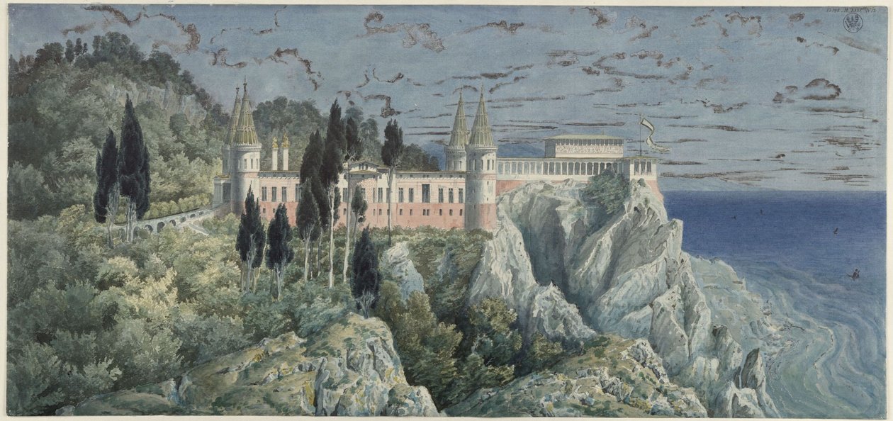 Palác Orianda na Krymu. Moskevský návrh. Pohled od Karl Friedrich Schinkel