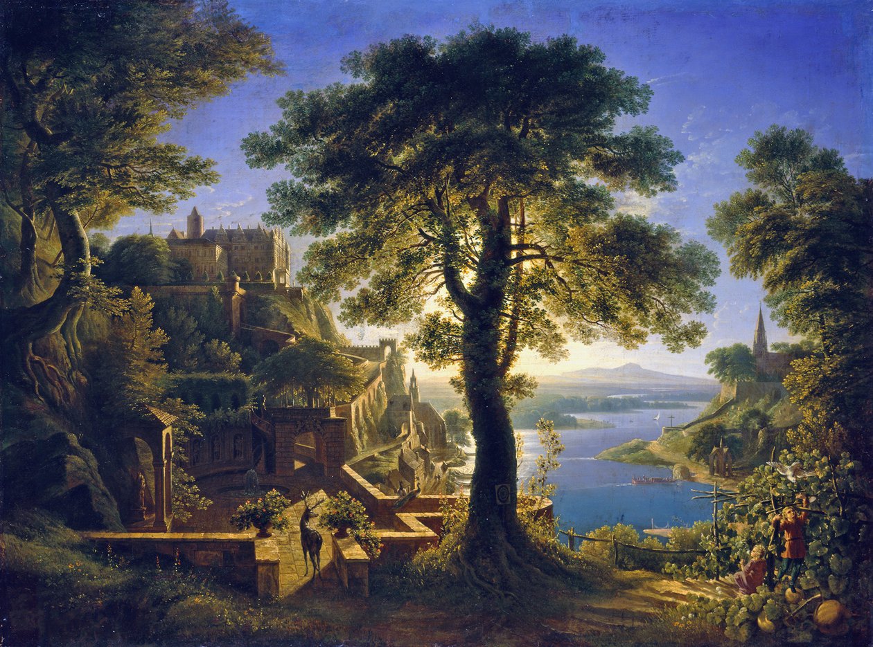Zámek u řeky od Karl Friedrich Schinkel