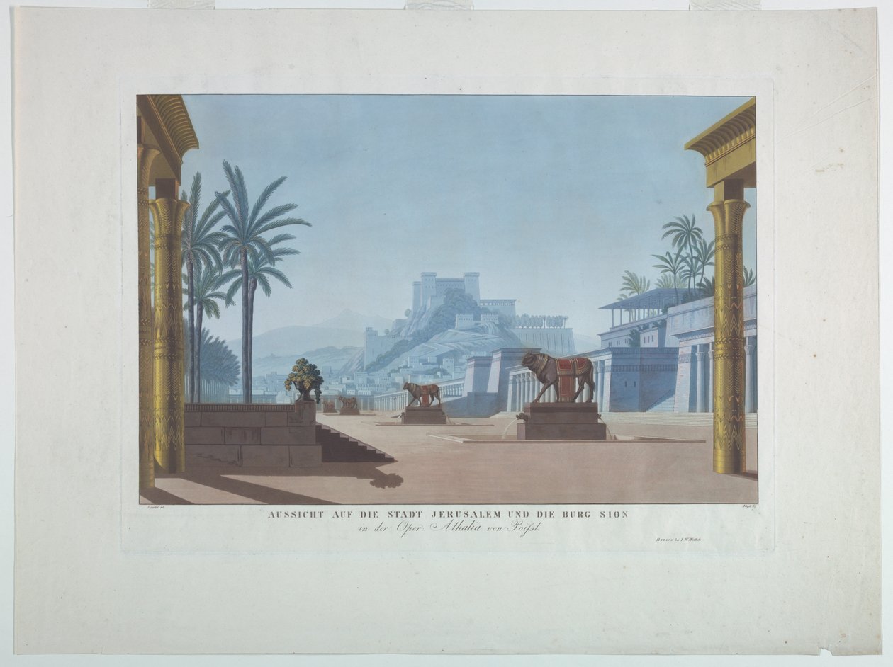 Scéna: Jeruzalém a hora Sion pro Athalii od Karl Friedrich Schinkel
