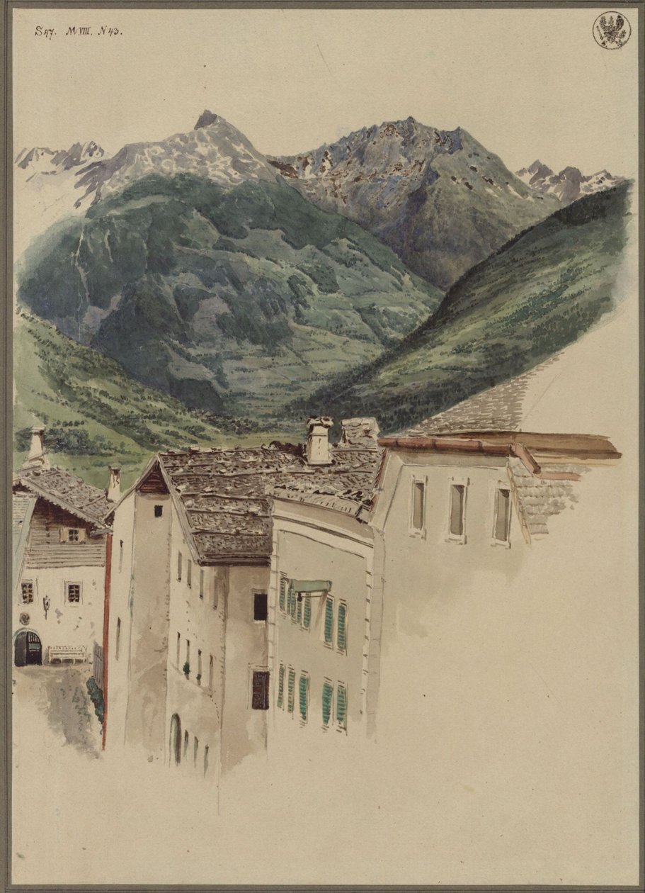 Ulice v Hofgasteinu s výhledem na Hüttelkogel, Graukogel, pohoří Feuerseng a Gamskarspitze od Karl Friedrich Schinkel