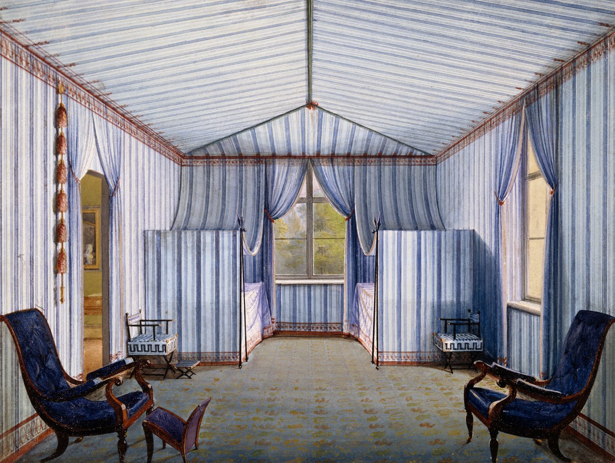 Stanová místnost v paláci Charlottenhof, po roce 1830, akvarel od Karla Friedricha Schinkela (1781-1841) od Karl Friedrich Schinkel