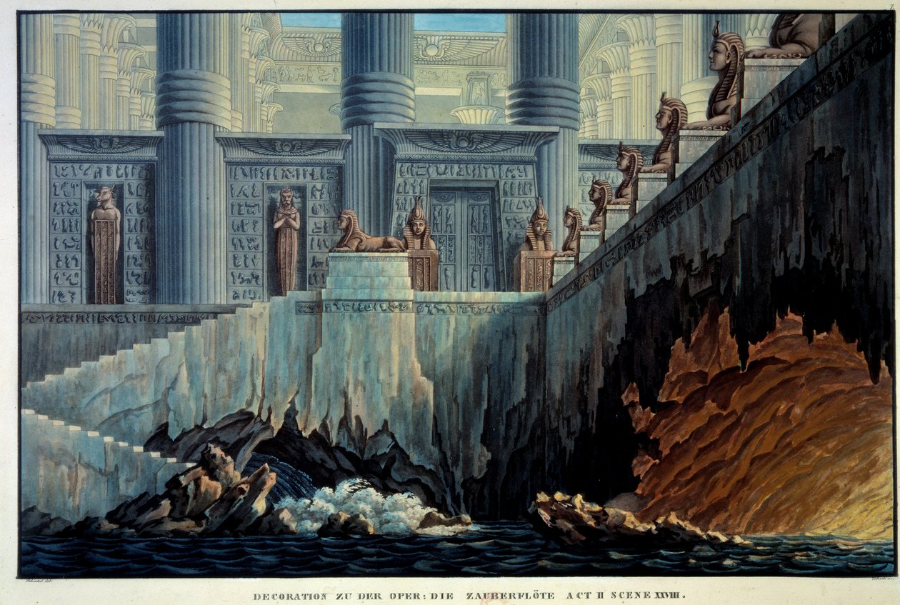 Divadelní výzdoba pro okouzlující flétnu (Opera „Die Zauberflote““ od Wolfganga Amadea Mozarta). Rytina Karla Schinkela (1781-1841) Ec. Všechno. od Karl Friedrich Schinkel