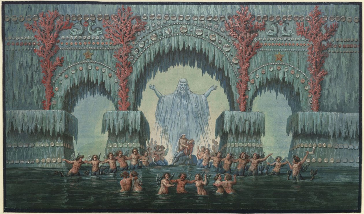 Undine. Opera E. T. A. Hoffmanna. Návrh 10. scény. Kühlebornův vodní palác od Karl Friedrich Schinkel