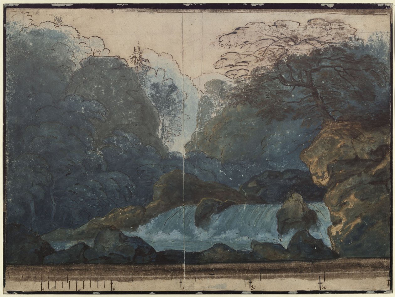 Undine. Opera E. T. A. Hoffmanna. Návrh druhé scény. Les s vodopádem od Karl Friedrich Schinkel