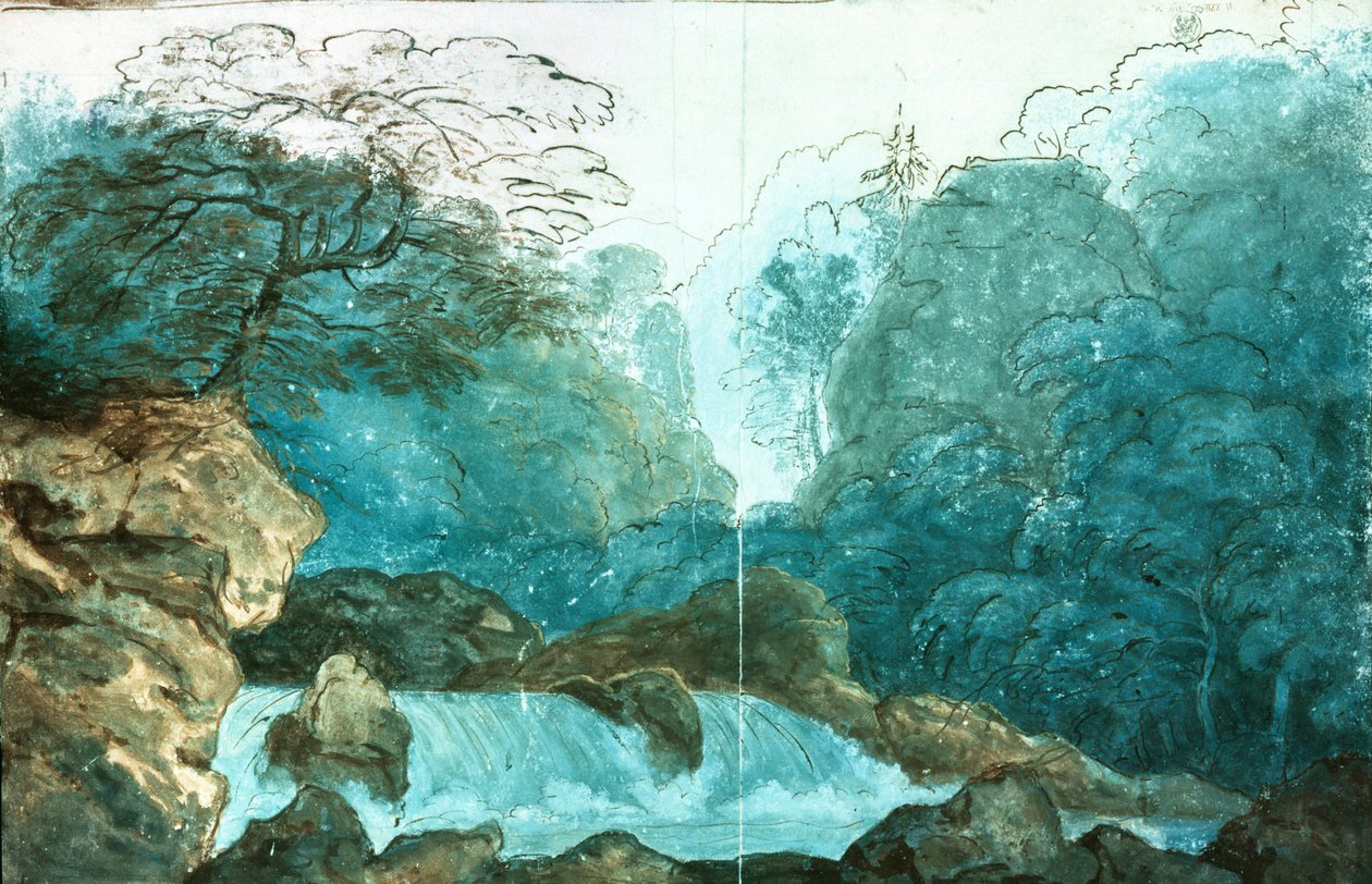 Vodopád ve dřevě, výprava k inscenaci Undine, (wc na papíře) od Karl Friedrich Schinkel