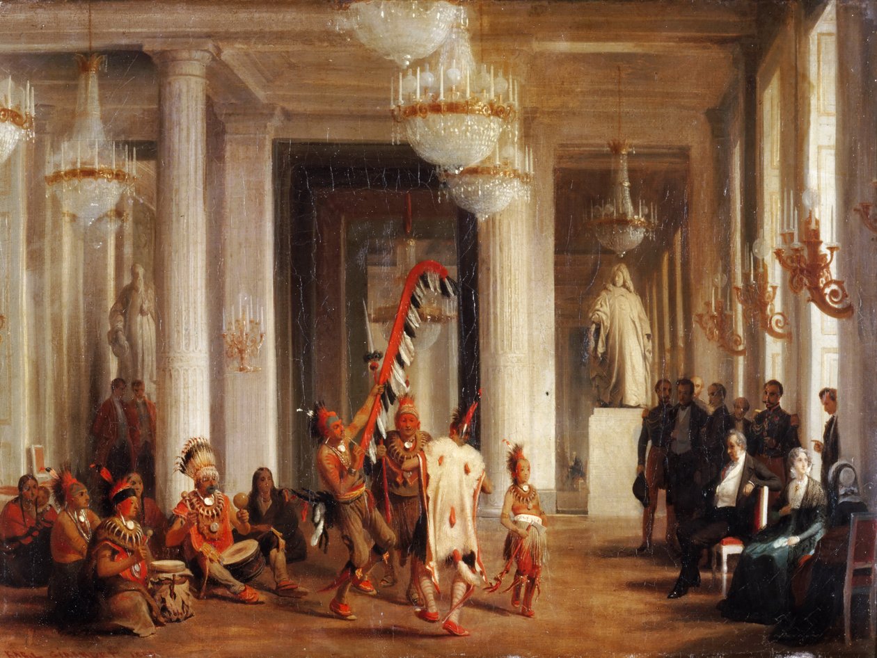 Tanec indiánů z Iowy v Salon de la Paix v Tuileries v podání malíře George Catla od Karl Girardet