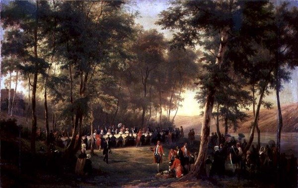 Oběd, který dal Louis-Philippe (1773-1850) pro královnu Viktorii (1819-1901) v lese Eu, 6. září 1843, 1844 (viz také 379713) od Karl Girardet