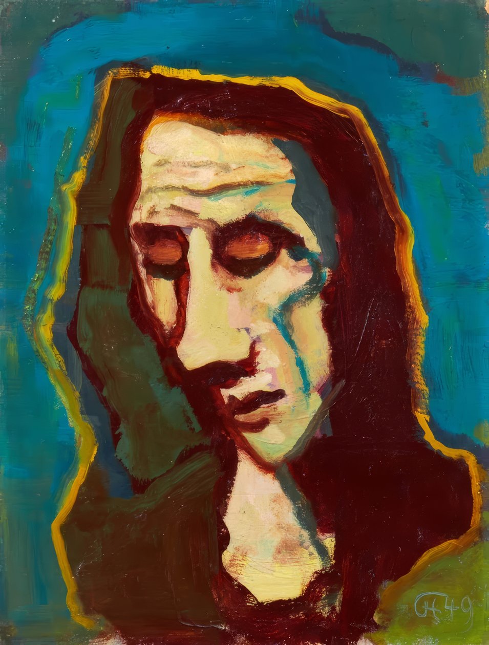 Ženská hlava se sklopeným pohledem od Karl Hofer