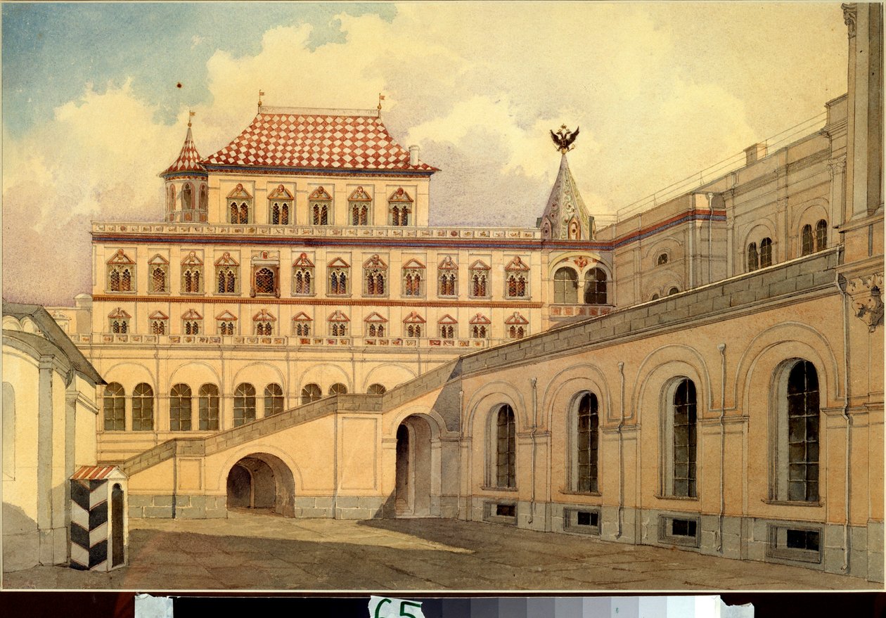 Teremský palác v moskevském Kremlu - Teremský palác v moskevském Kremlu - dílo Karla Ivanoviče Rabuse (1800-1857), akvarel na papíře, cca 1830-1840 - ruské umění od Karl Ivanovich Rabus
