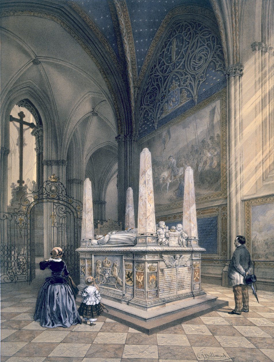 Hrob Gustava I. v katedrále v Uppsale, hospoda. c1853-64. od Karl Johann Billmark
