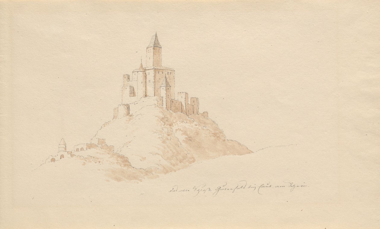 Starý hrad Gutenfels poblíž Kaub na Rýně od Karl Julius Von Leypold