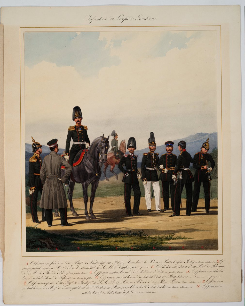 Infanterie du corps de Grenadiers - Pěchota ruského císařského granátnického sboru - Piratsky, Karl Karlovich (1813-1889) - 1867 - Barevná litografie - 56x45 - Soukromá sbírka od Karl Karlovich Piratsky