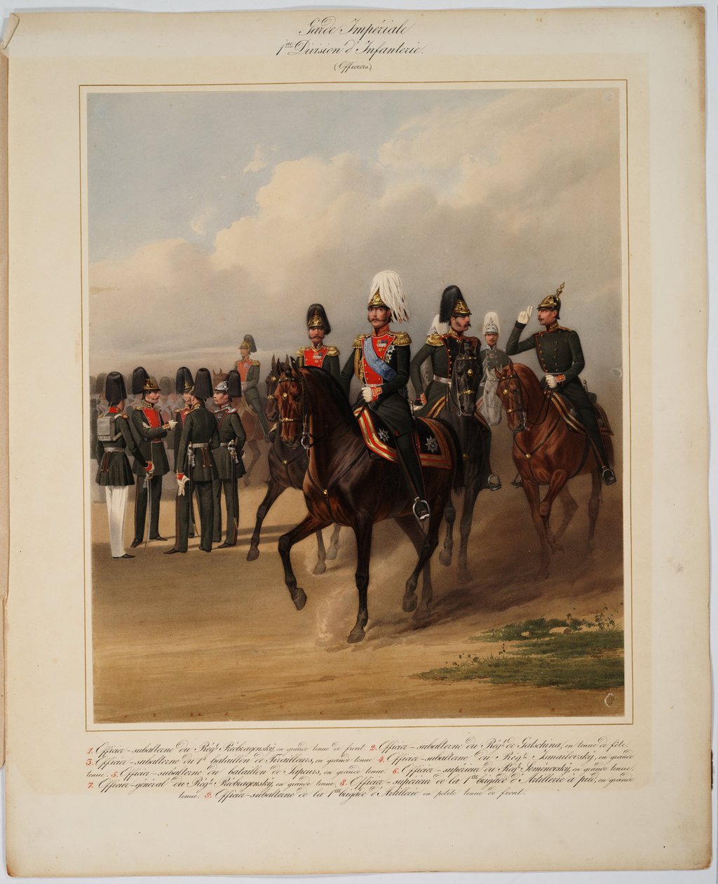 Důstojníci 1. gardové pěší divize ruské císařské gardy, 1867 od Karl Karlovich Piratsky