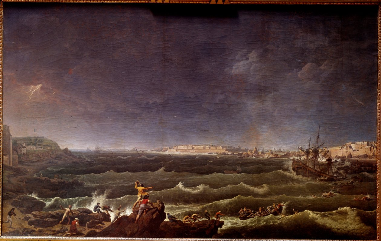 Bouře v přístavu Saint Malo Malba Karla Hackerta (1740-1800) Paříž 18. století, Musee de la Marine od Karl Ludwig Hackert