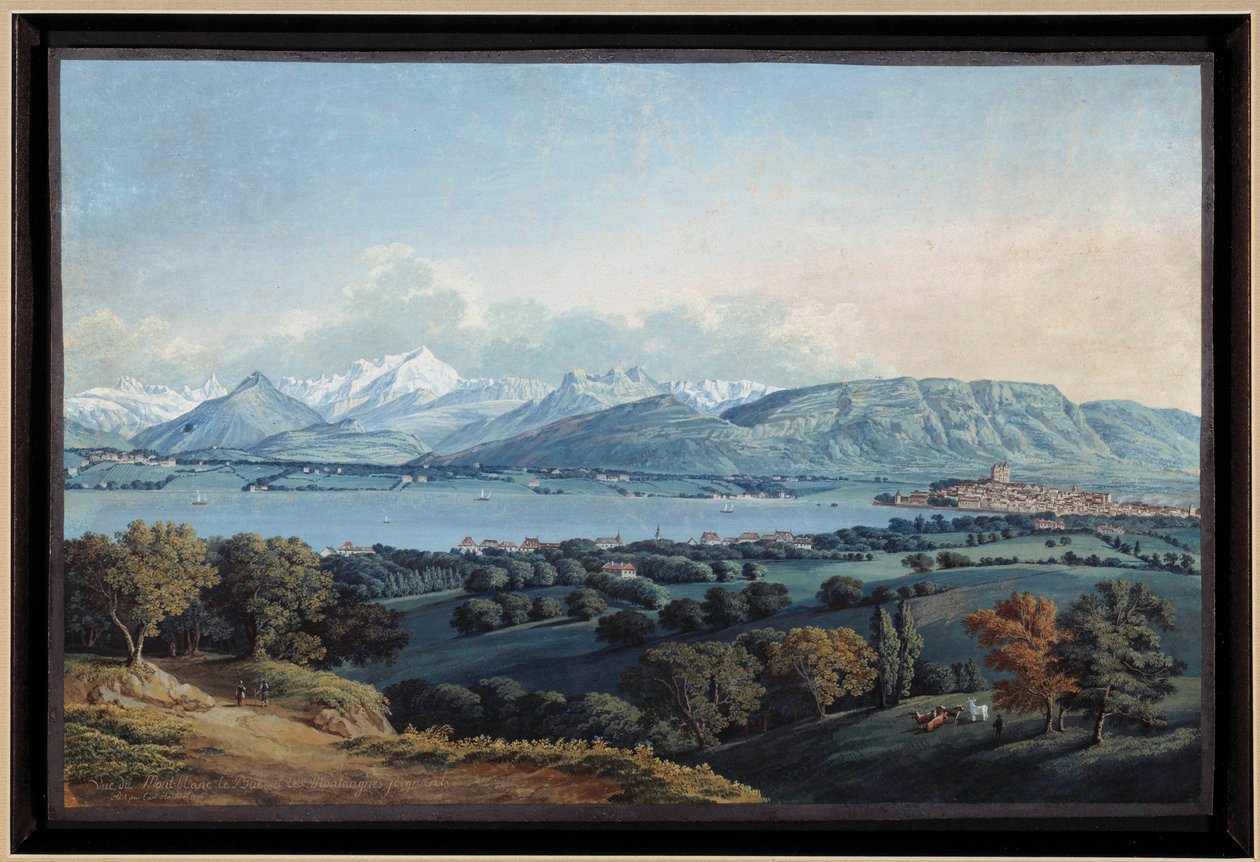 Pohled na Ženevu s jezerem Leman a Mont Blanc Akvarel od Karla Hackerta (1740-1800) Soukromá sbírka z 19. století od Karl Ludwig Hackert