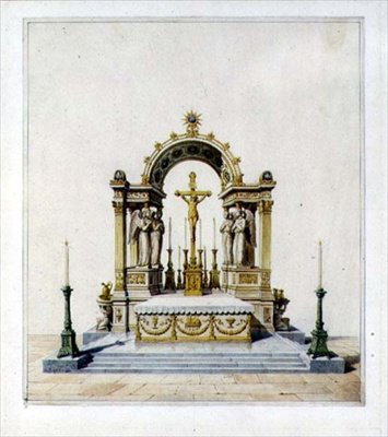 Design pro neoklasicistní hlavní oltář (pero, inkoust a akvarel na papíře) od Karl Ludwig Wilhelm Zanth