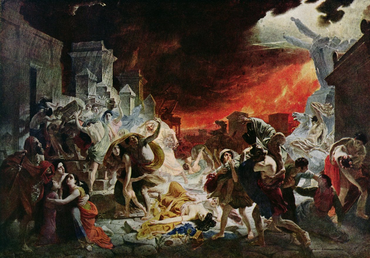 Zničení Pompejí v roce 79 našeho letopočtu (barevné lito) od Karl Pavlovich (after) Bryullov