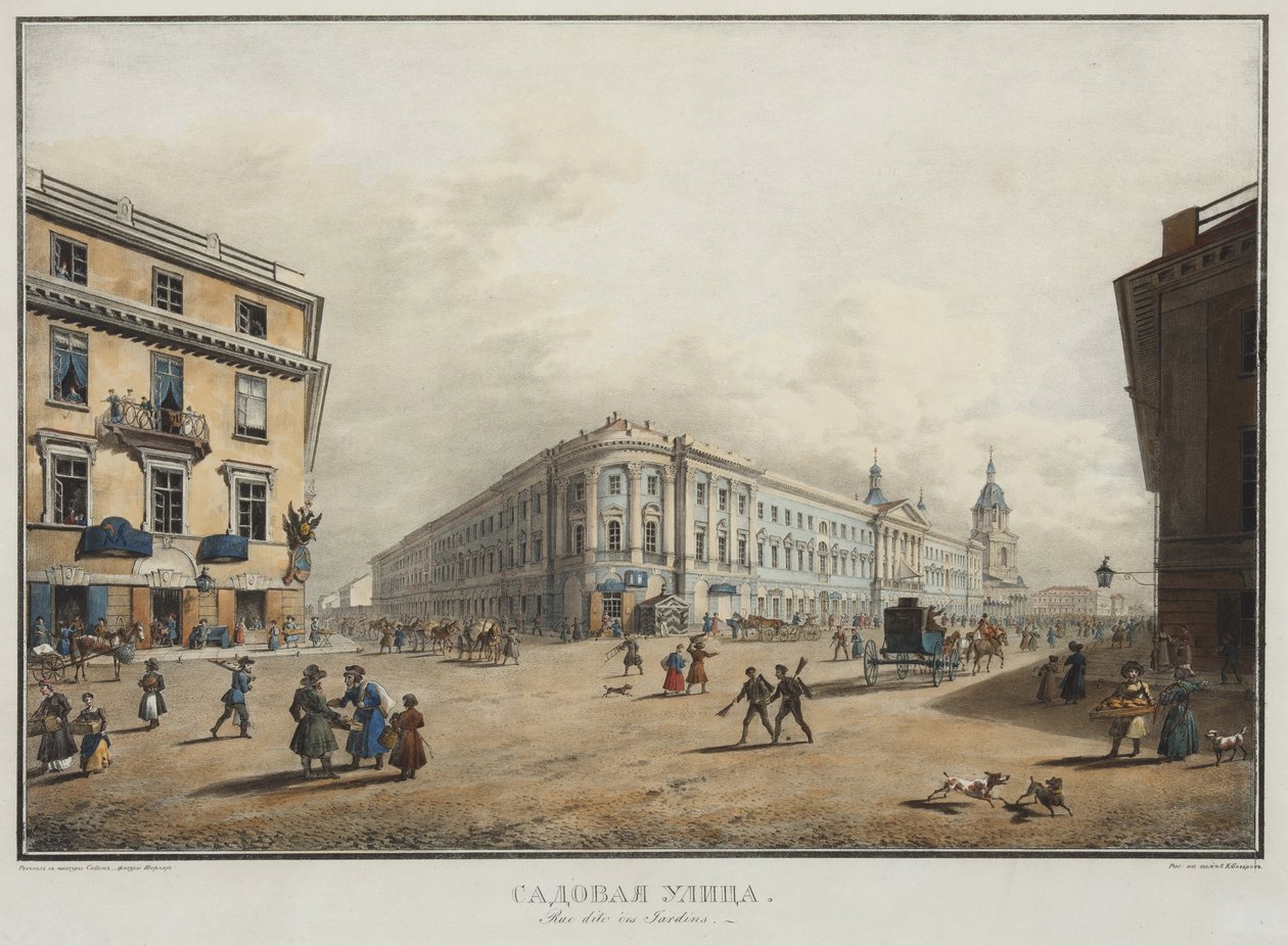 Pohled na Sadovaya Street v Petrohradě - Karl Petrovich Beggrov (1799-1875). Litografie, akvarel od Karl Pavlovich Beggrov