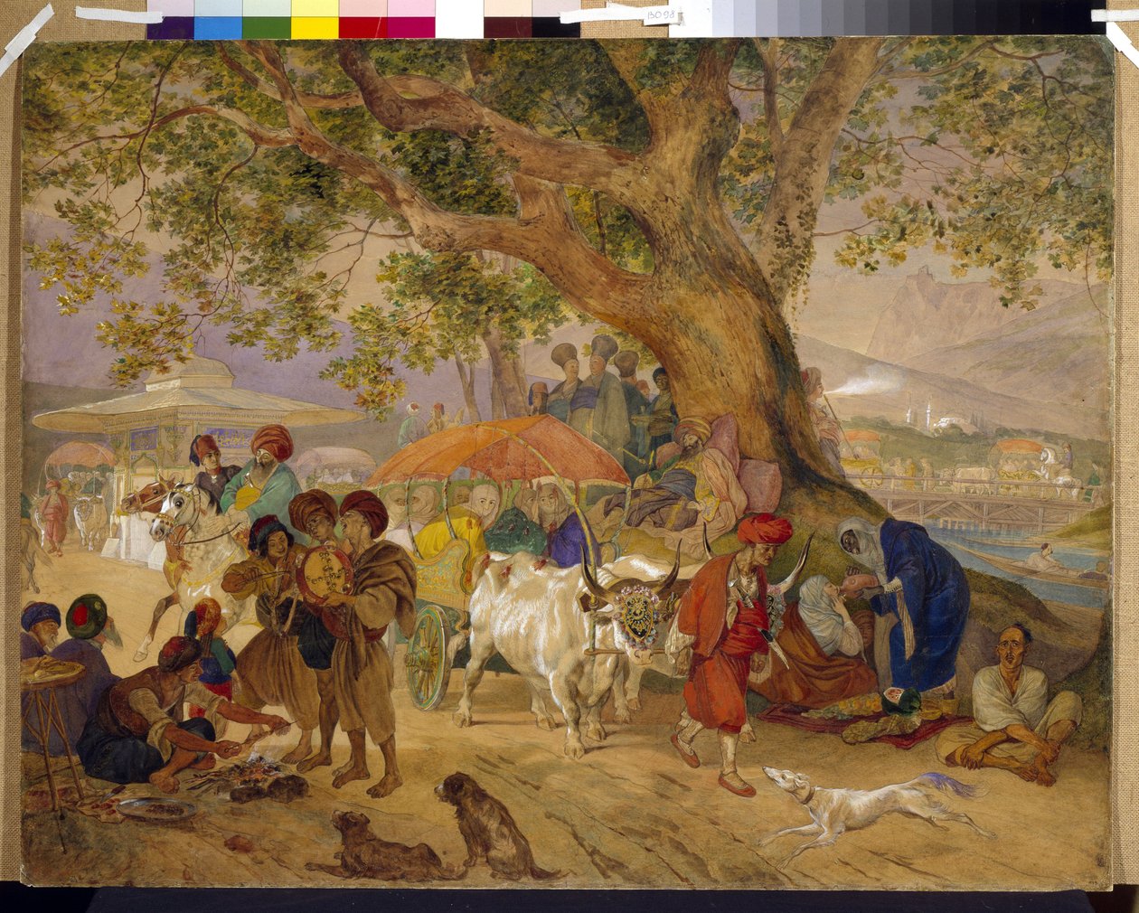 Zdroj Sweet Waters poblíž Konstantinopole (Osmanská říše, dnešní Istanbul, Turecko). (Sladké vodní prameny poblíž Konstantinopole). Dílo Karla Pavloviče Briullova (Briullova) (1799-1852), akvarel a bílá na papíře od Karl Pavlovich Bryullov