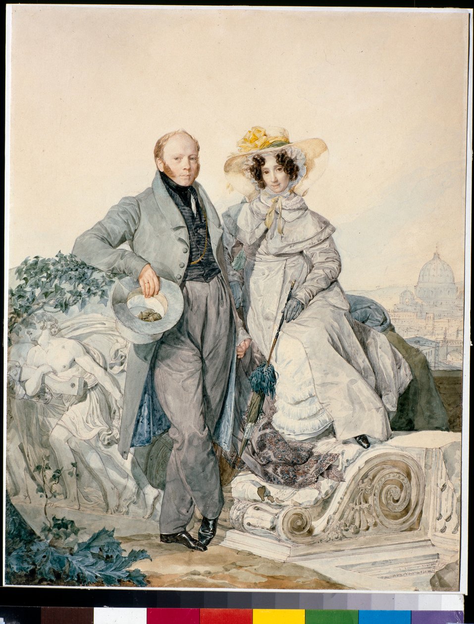 Portrét Grigorije Nikanoroviče a Varvary Alexejevny Oleninové - Akvarel na kartonu od Karla Pavloviče Briullova (Briullov) (1799-1852) od Karl Pavlovich Bryullov