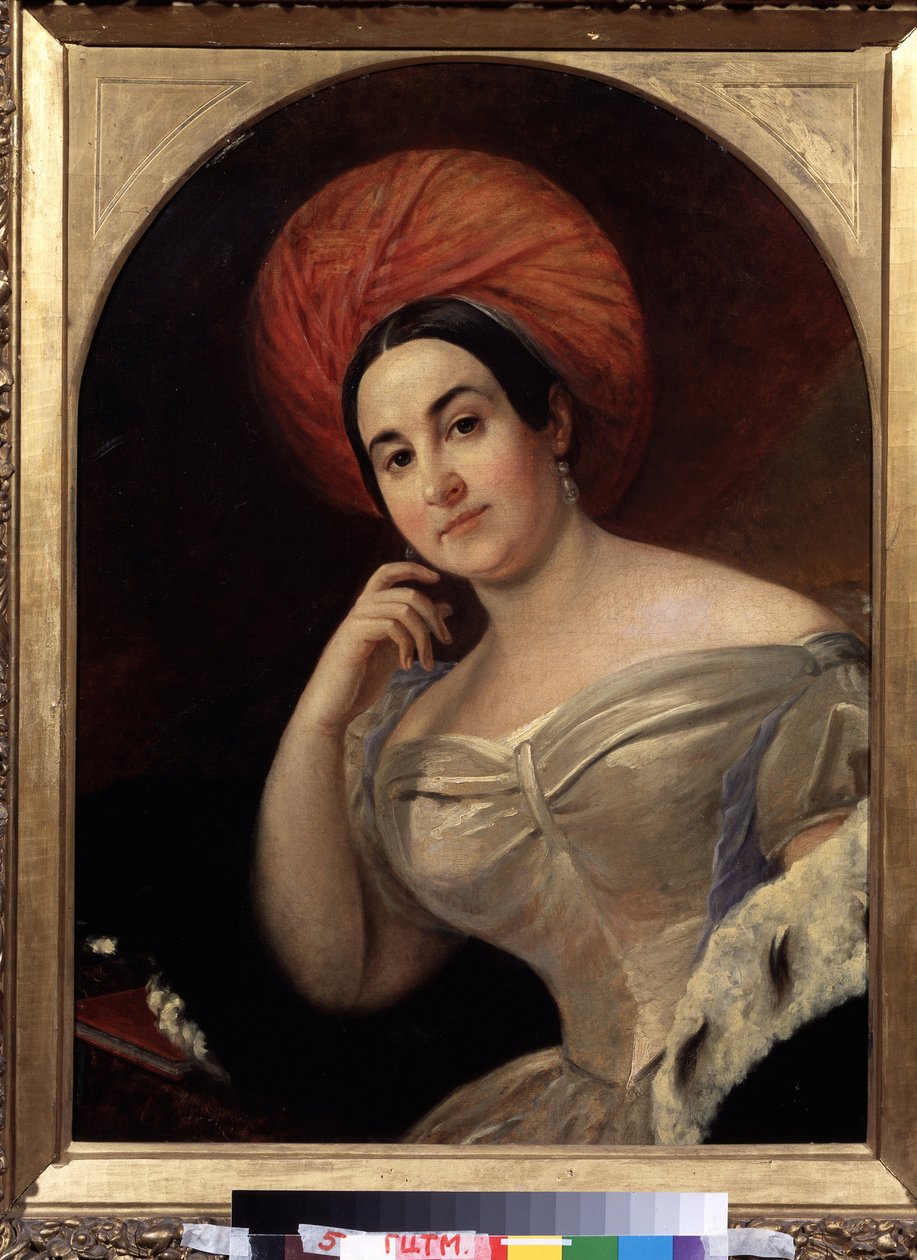 ""Portrait de la comedienne Ekaterina Semyonova (1786-1849)"" Peinture de Karl Pavlovich Briullov (Brioullov) (1799-1852) Státní ústřední muzeum divadla A. Bakhrushin, Moskva od Karl Pavlovich Bryullov