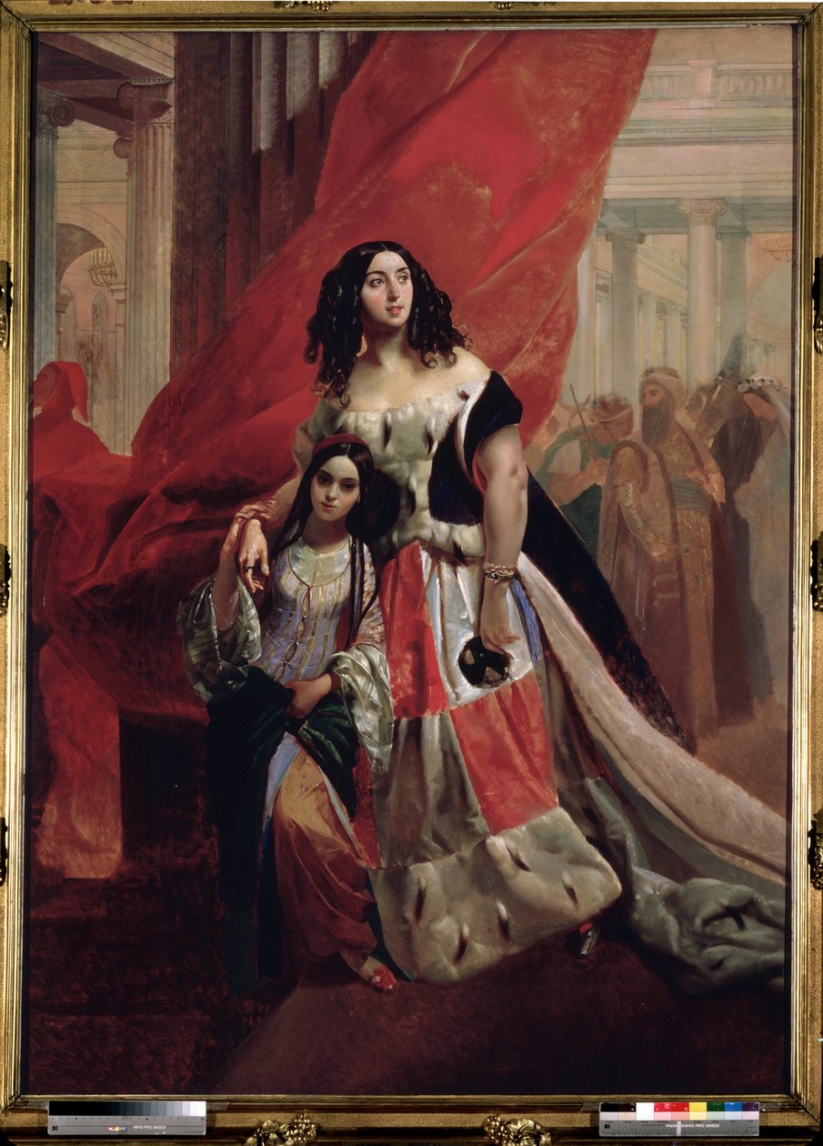 ""Portrét hraběnky Julie Samoilové a její krásné dcery Amazillie Pacini při odchodu z plesu"" Malba Karla Pavloviče briullov (Brioullov) (1799-1852) Státní ruské muzeum Petrohrad od Karl Pavlovich Bryullov