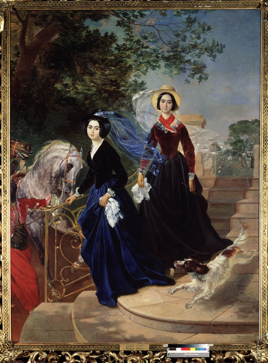 ""Portrét sester Olgy a Alexandry Shishmariovových"" Mladé ženy z ruské vysoké společnosti. Obraz Karla Briullova (Bryullov) (1799-1852) 1839 Státní ruské muzeum Petrohrad od Karl Pavlovich Bryullov