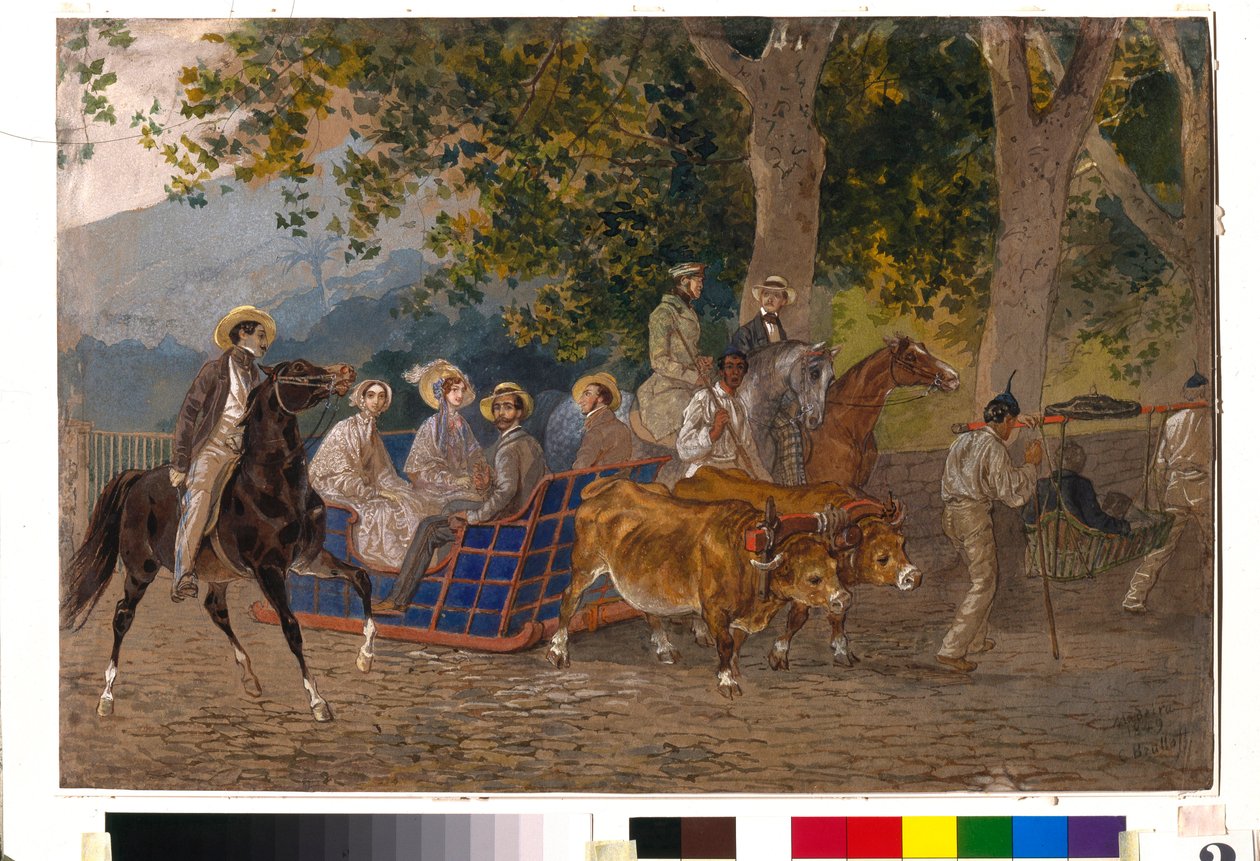 Procházka v zápřahu taženém voly, na koni nebo v podestýlce - Dílo Karla Pavloviče Briullova (Brioullova) (1799-1852) od Karl Pavlovich Bryullov