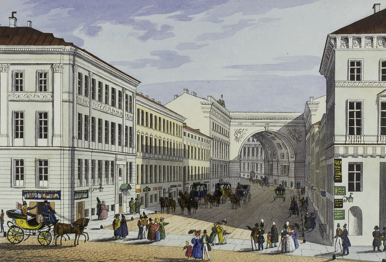 Millionnaya Street a Kotominův dům v Petrohradu, první polovina 19. stol. od Karl Petrovich Beggrov