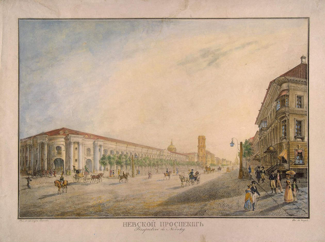 Pohled na Něvský prospekt poblíž Gostiny Dvor v Petrohradu, 1823 od Karl Petrovich Beggrov
