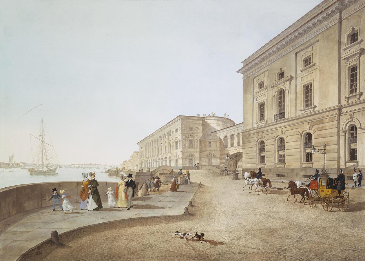 Pohled na nábřeží Něvy u budovy Old Ermitage, 1824 od Karl Petrovich Beggrov