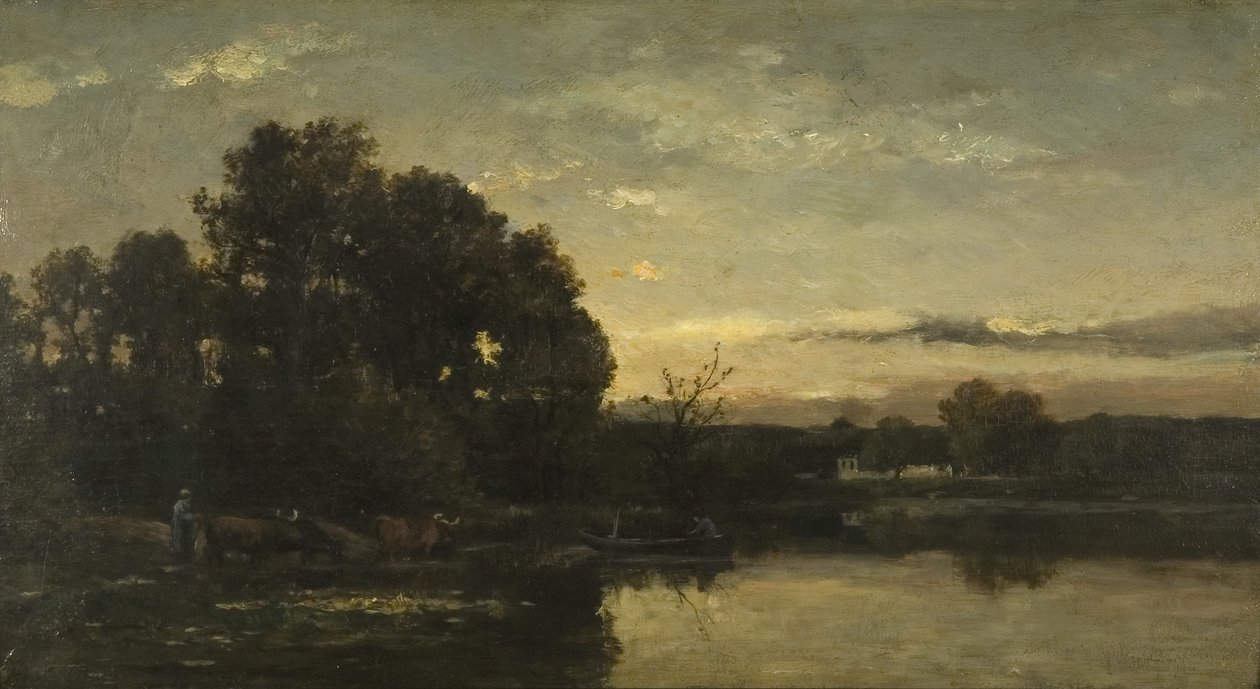 A River Landscape, c.1880 (olej na panelu) od Karl Pierre Daubigny