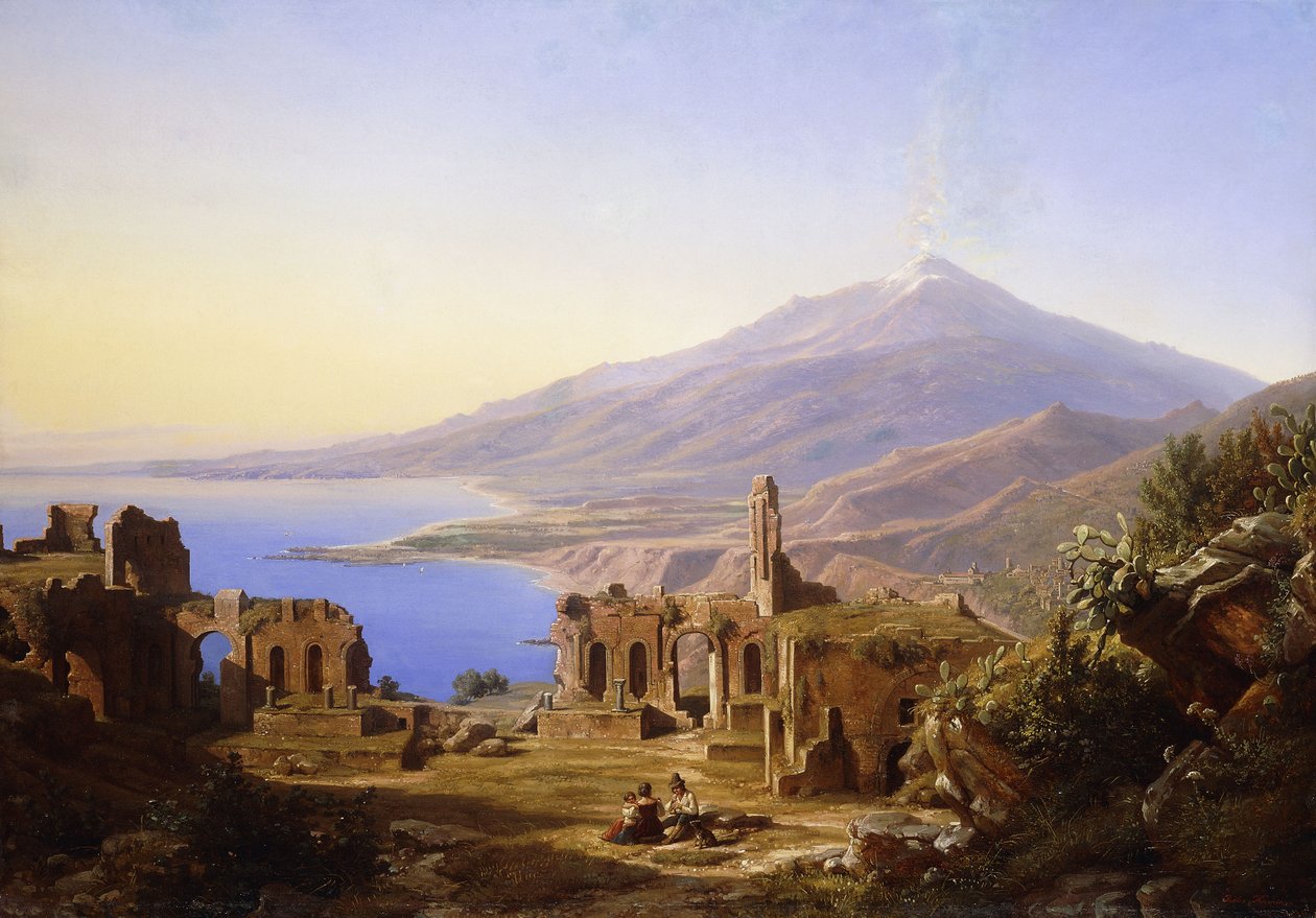 Teatro Greco, Taormina, s Etnou za ní, 1852 od Karl Robert Kummer