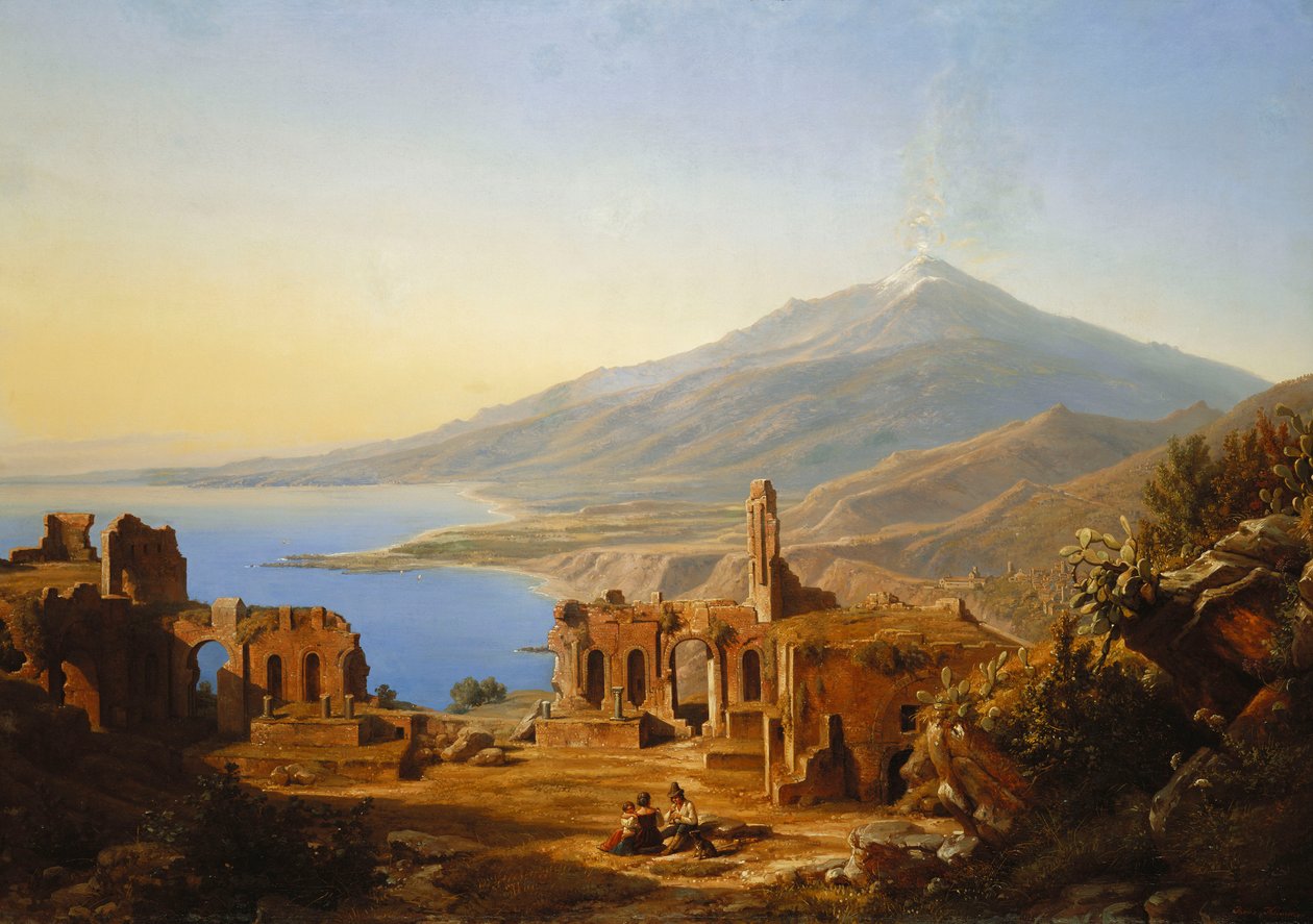 Teatro Greco, Taormina, s Etnou za ní, 1852 od Karl Robert Kummer