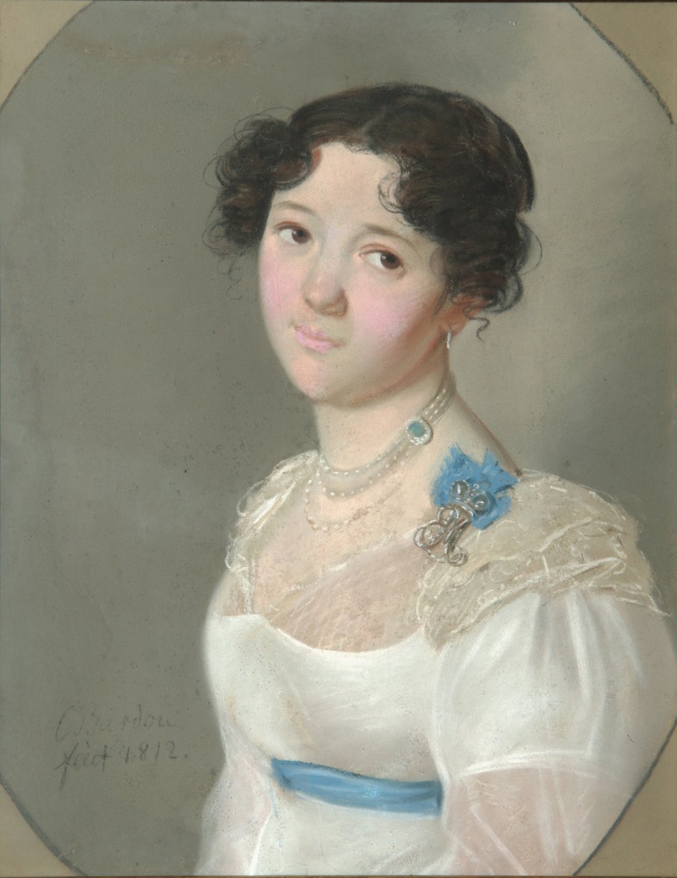 Portrét hraběnky Agrafeny Yuryevna Obolenskaya 1789-1829, rozené Neledinskaya-Meletskaya, 1812 od Karl Wilhelm Bardou