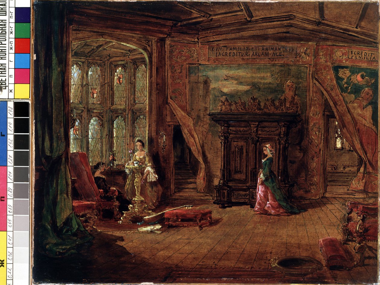 Vnitřní scéna. Obraz Karla Zimmermanna (1796-1820). Olej na plátně, 37,7 x 56 cm. Německé umění 19. století. Státní muzeum umění M. K. Ciurlionise, Kaunas (Litva). od Karl Zimmermann