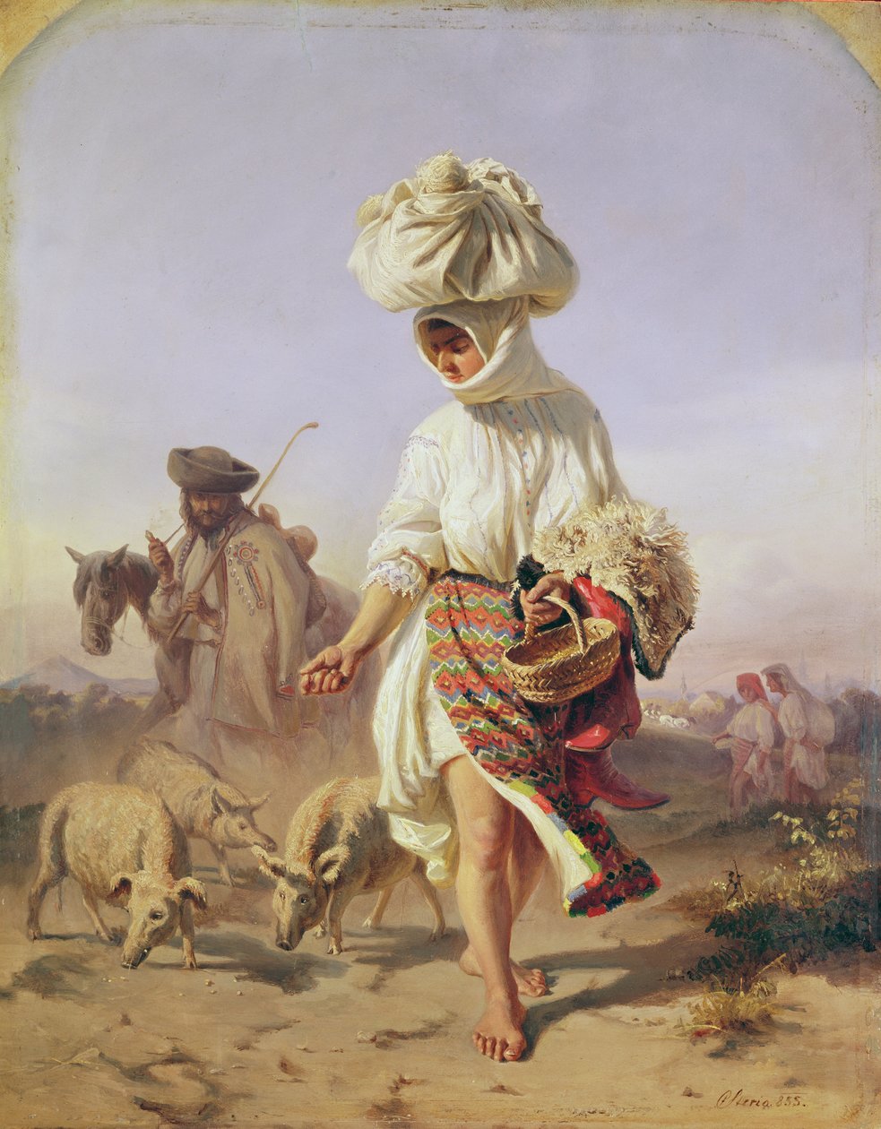Selská dívka krmící prasata, 1855 od Karoly Sterio